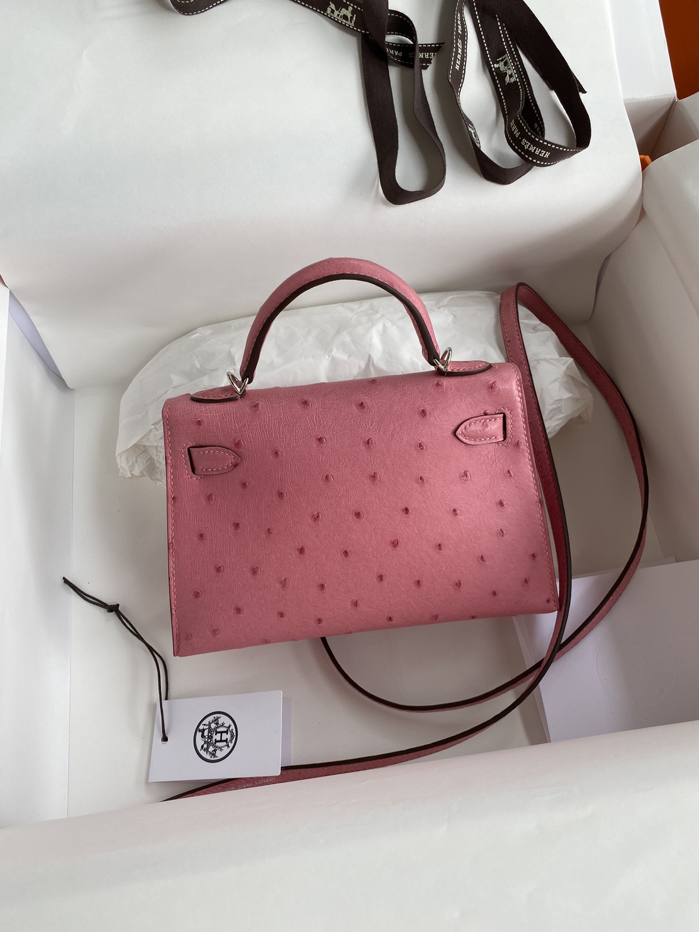 Hermes Kelly Mini II Bag 19CM In Pink Ostrich Leather